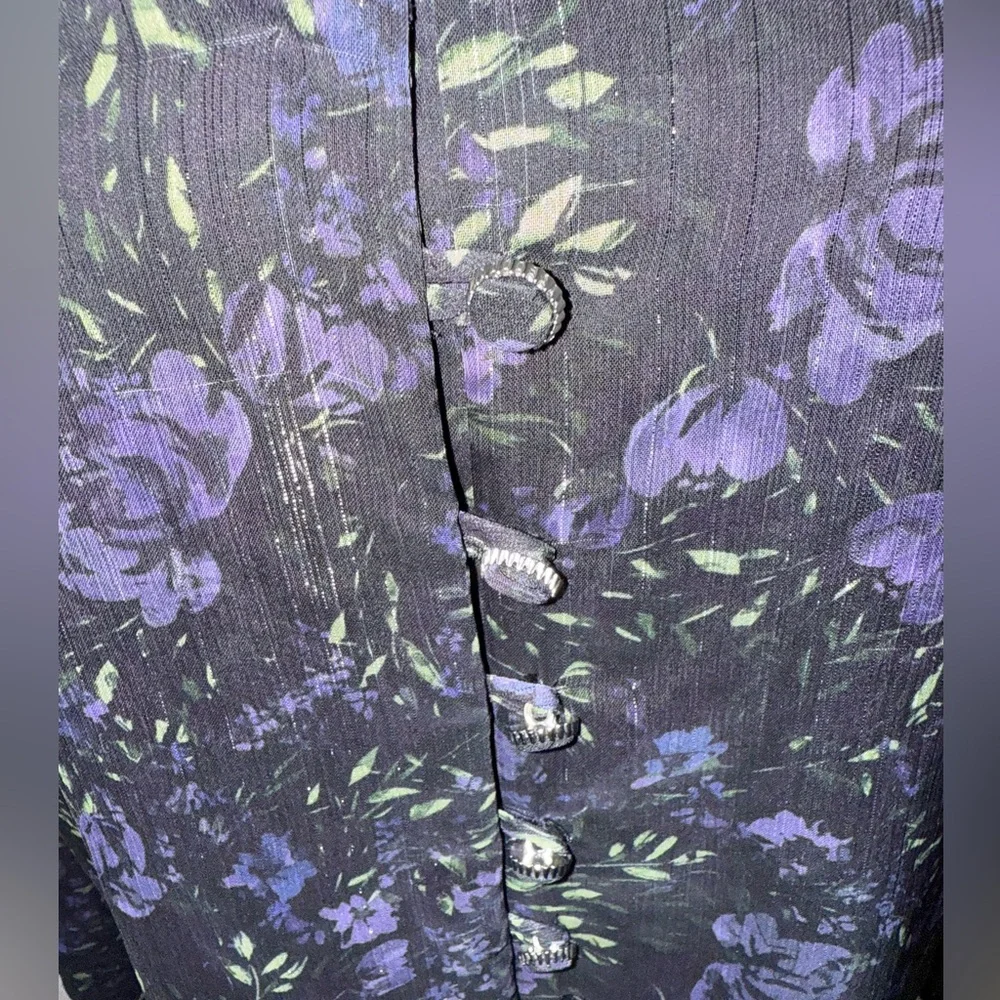 Elie Tahari‎ Whimsical Black and Purple Floral Blouse- Size XS